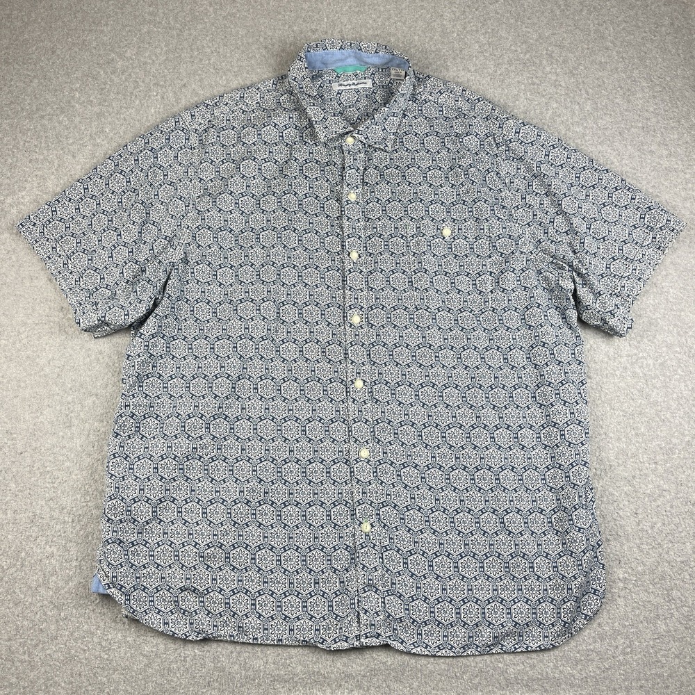 Tommy Bahama Shirt Men's 2XL Medici Medallion Madras Blue Geometric Print Button